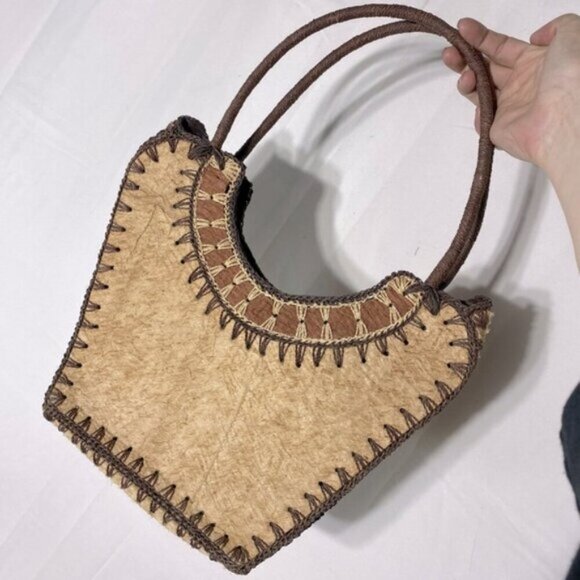 Vintage Handcrafted Brown & Cream Purse Shoulder Bag Handbag - Picture 2 of 13